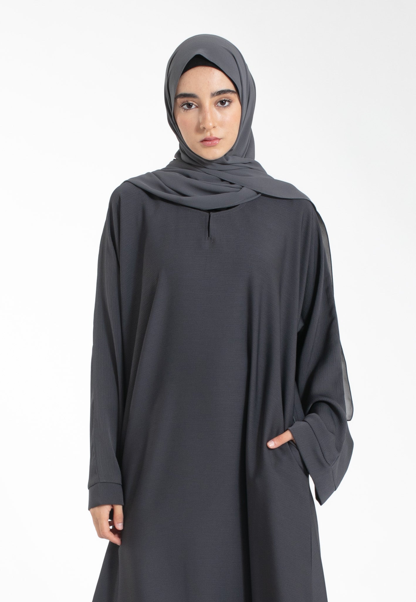 Charcoal Grey Abaya with Zip Pockets