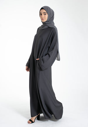 Charcoal Grey Abaya with Zip Pockets