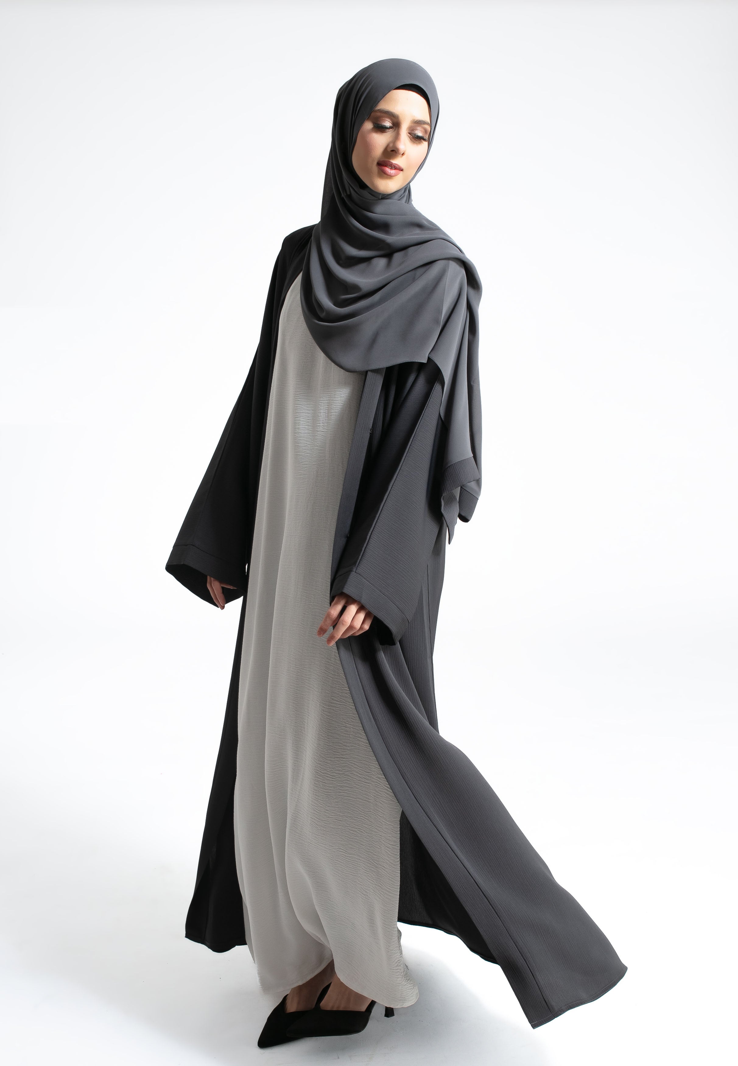 Plain Grey Open Abaya