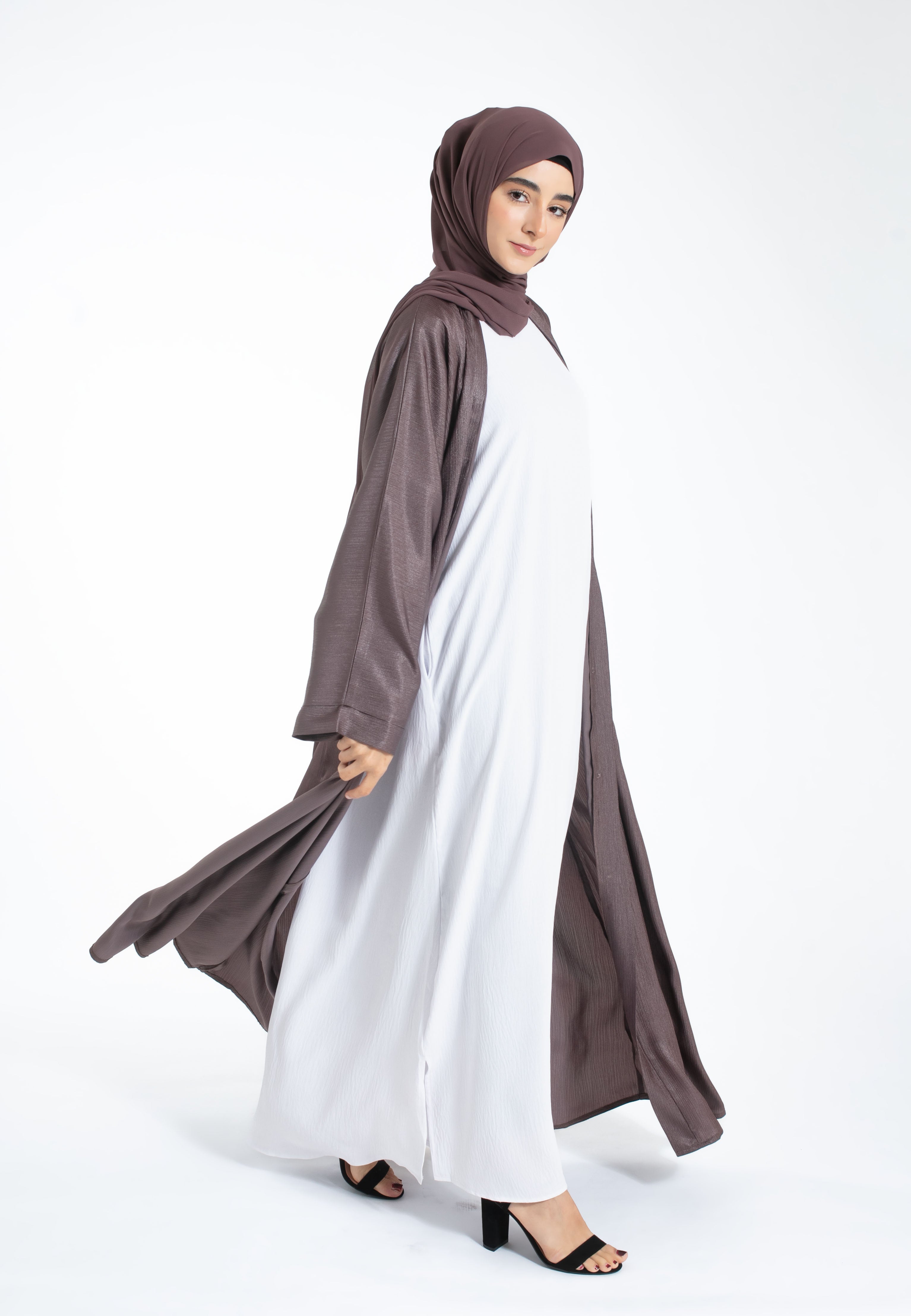 Cherry Truffle Shimmer Open Abaya