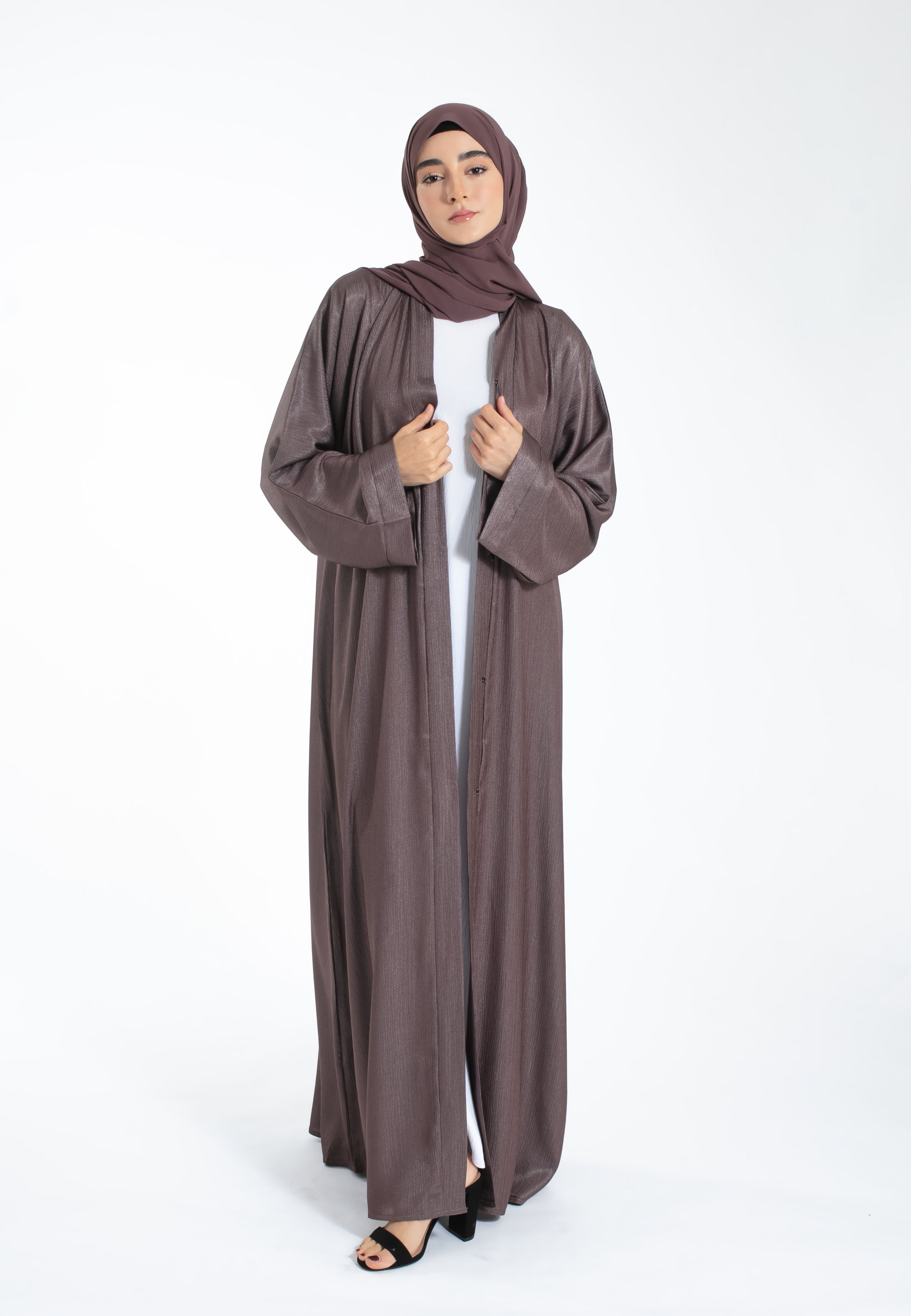 Cherry Truffle Shimmer Open Abaya