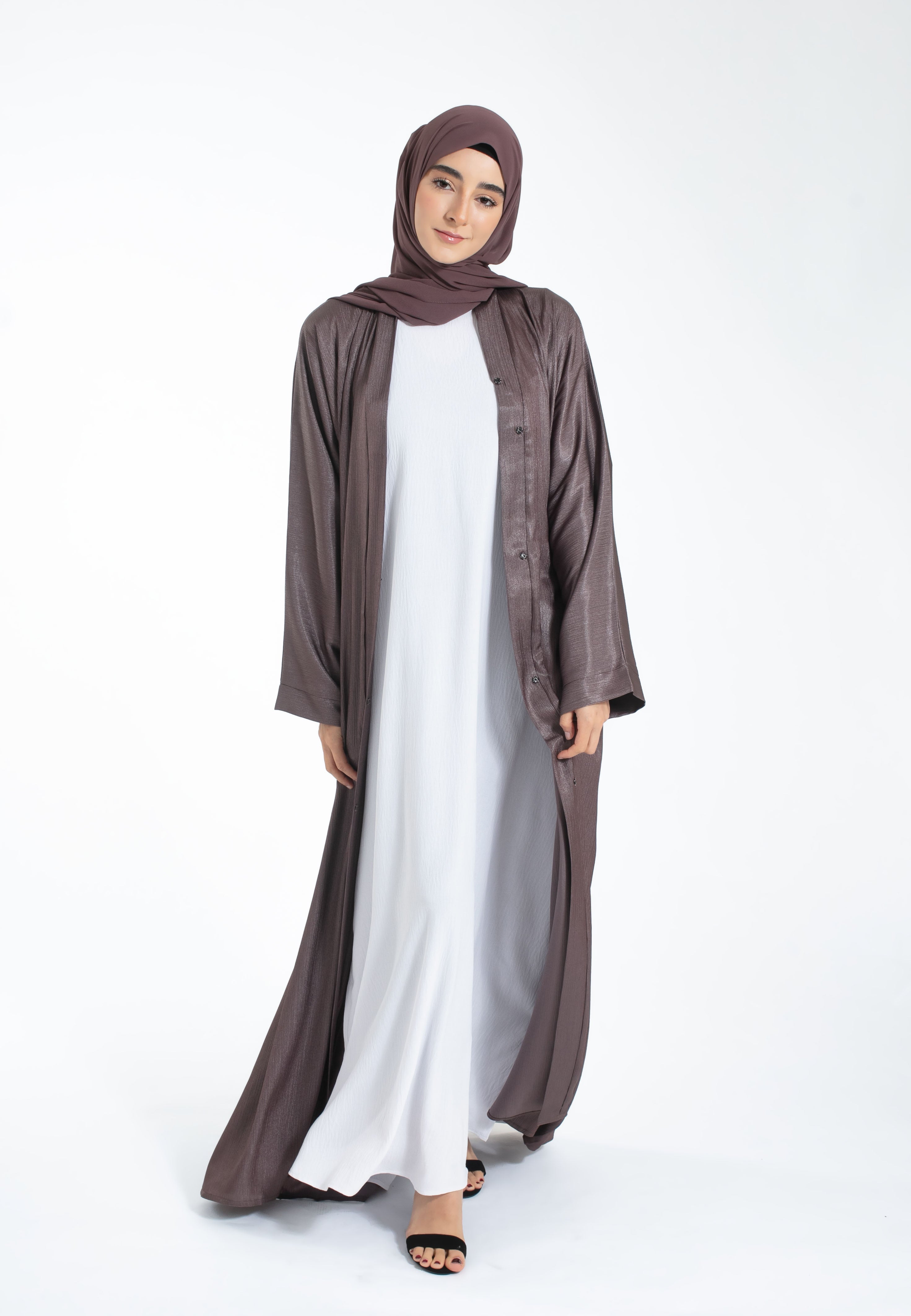 Cherry Truffle Shimmer Open Abaya