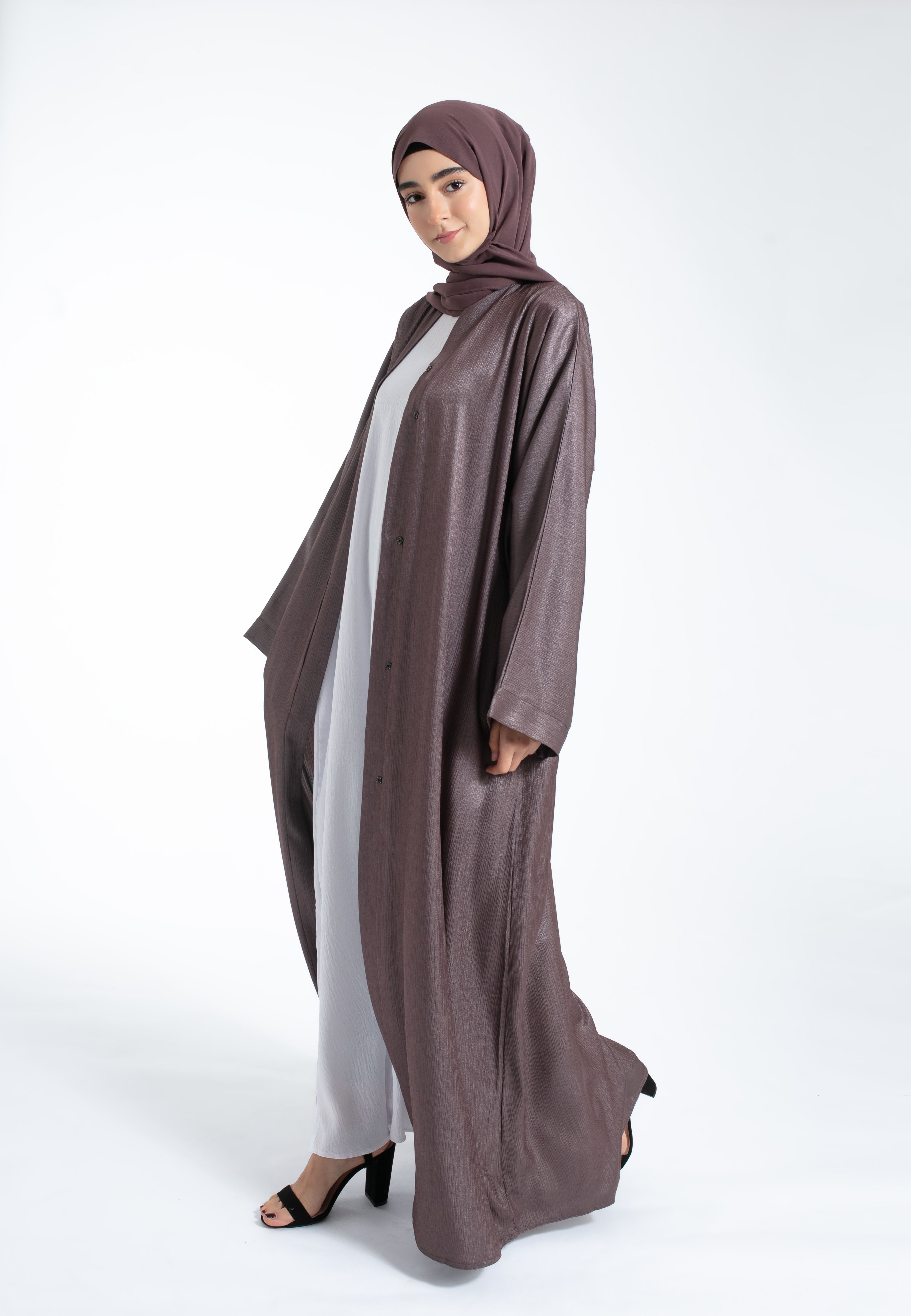 Cherry Truffle Shimmer Open Abaya