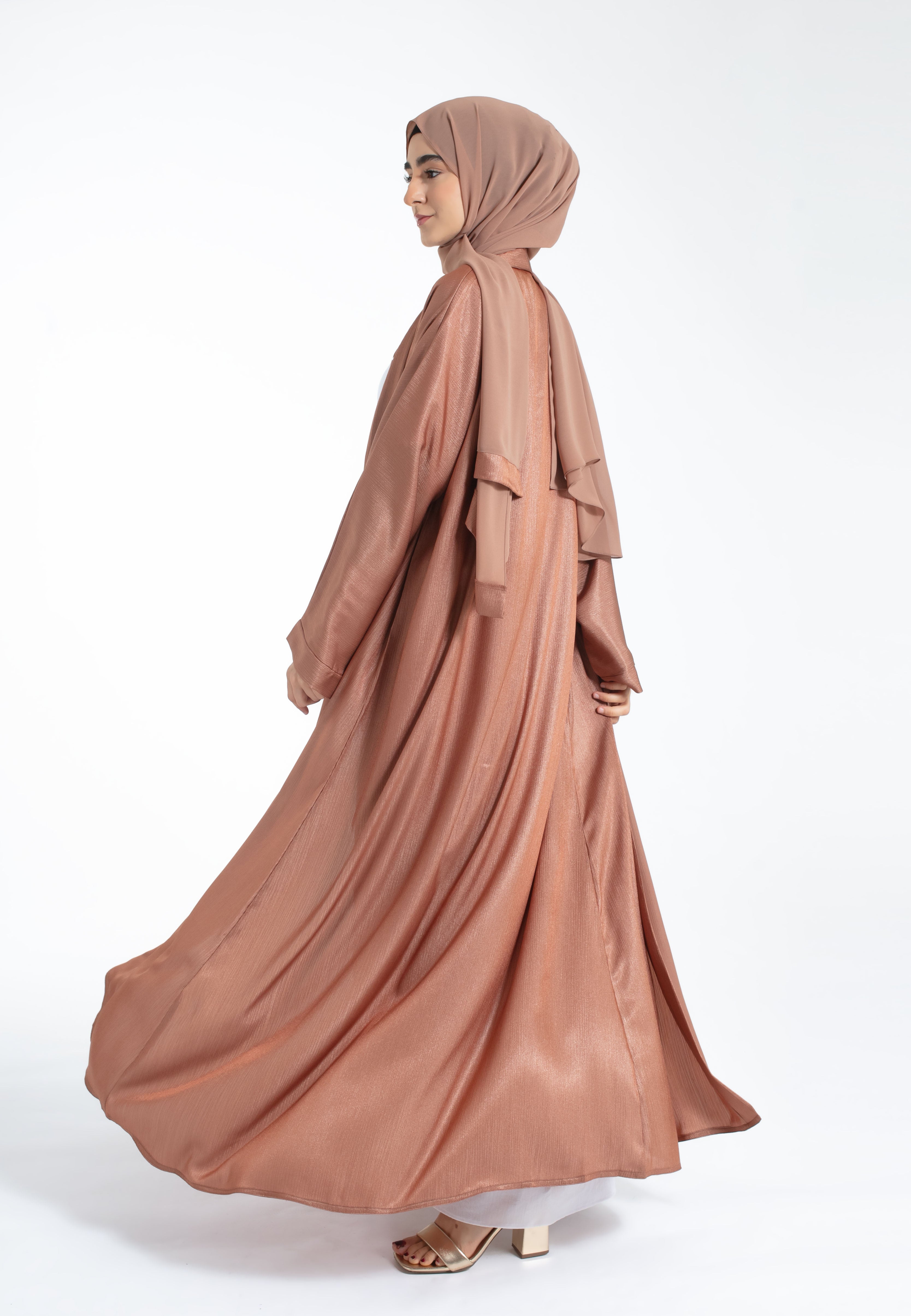 Plain Open Abaya in Copper