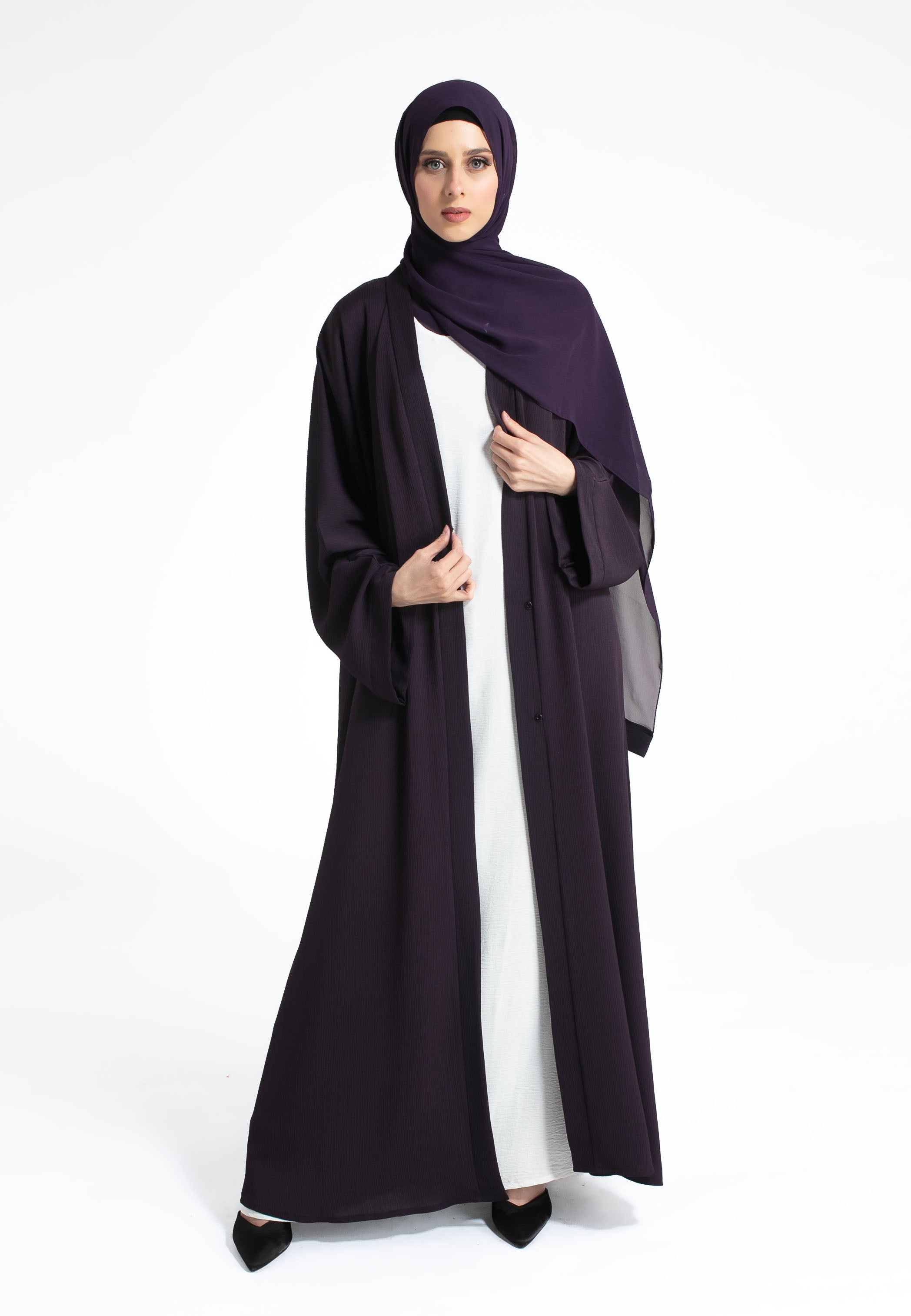 Purple Open Abaya With Hijab