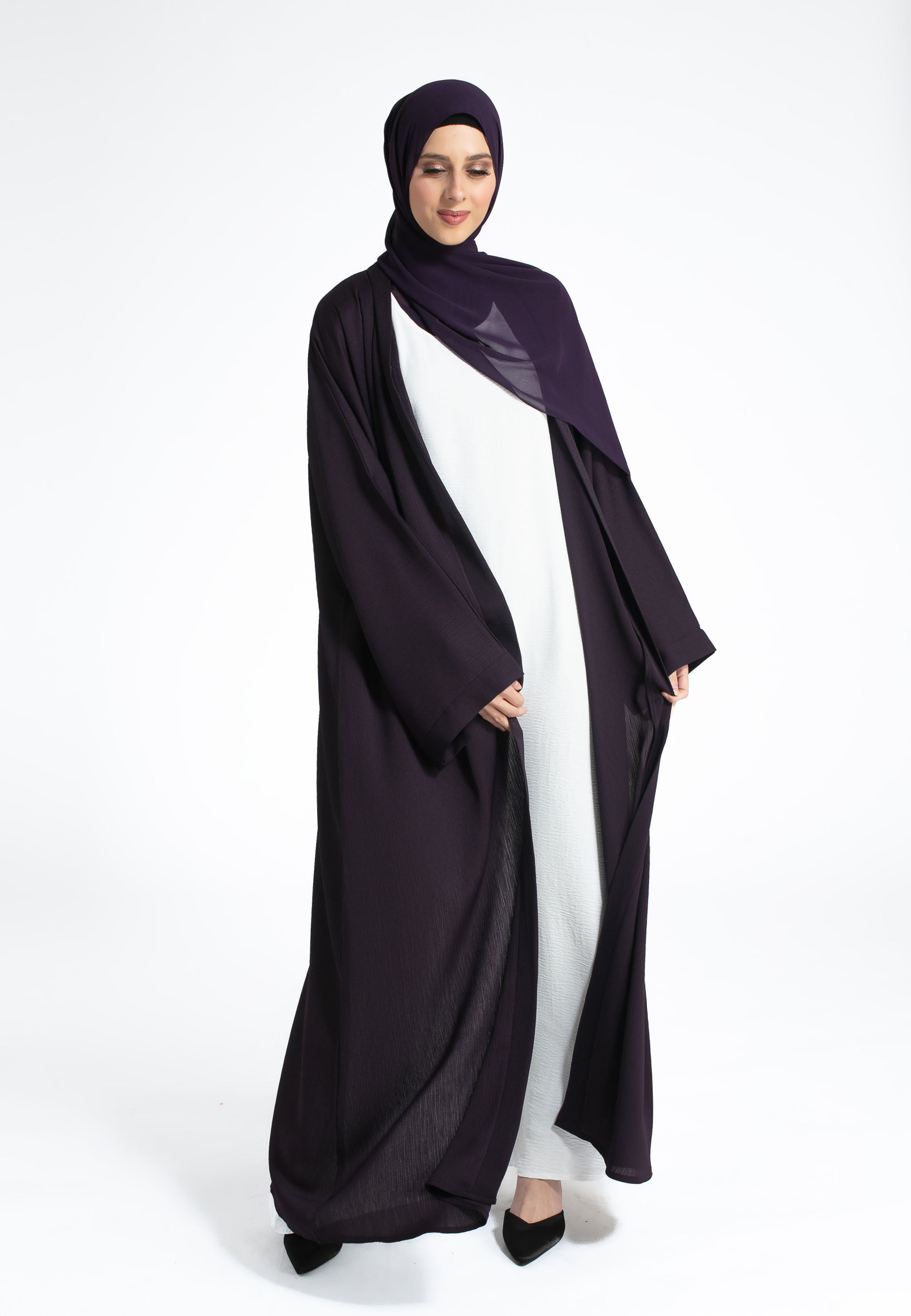 Purple Open Abaya With Hijab