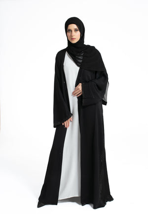 Diamanté-Black-Pleated-Open-Abaya