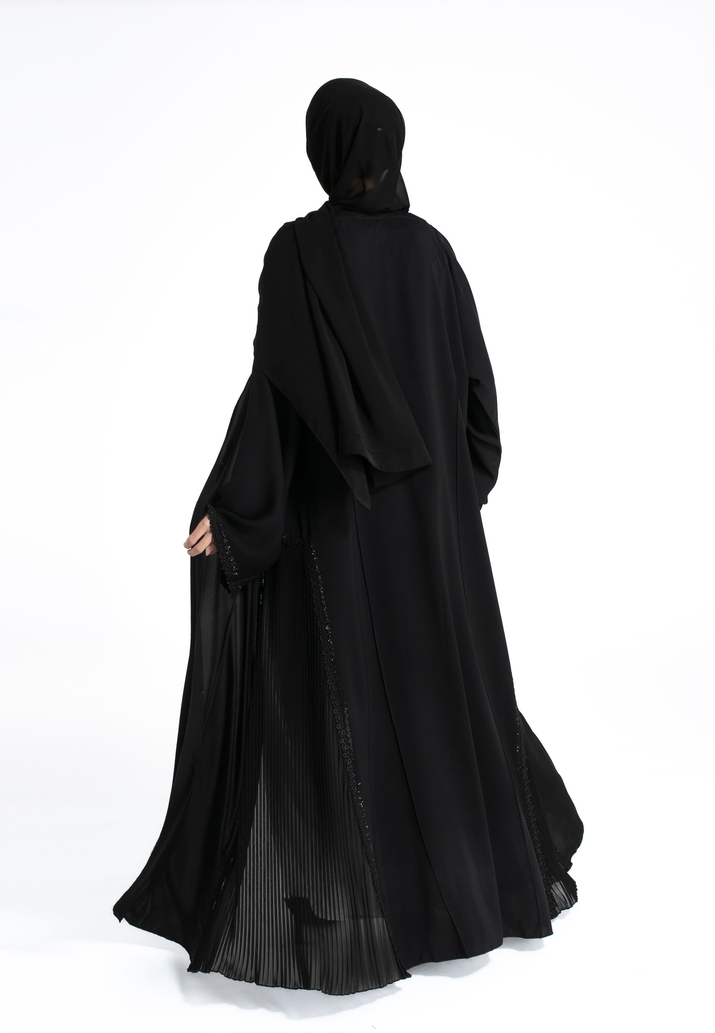 Diamanté-Black-Pleated-Open-Abaya