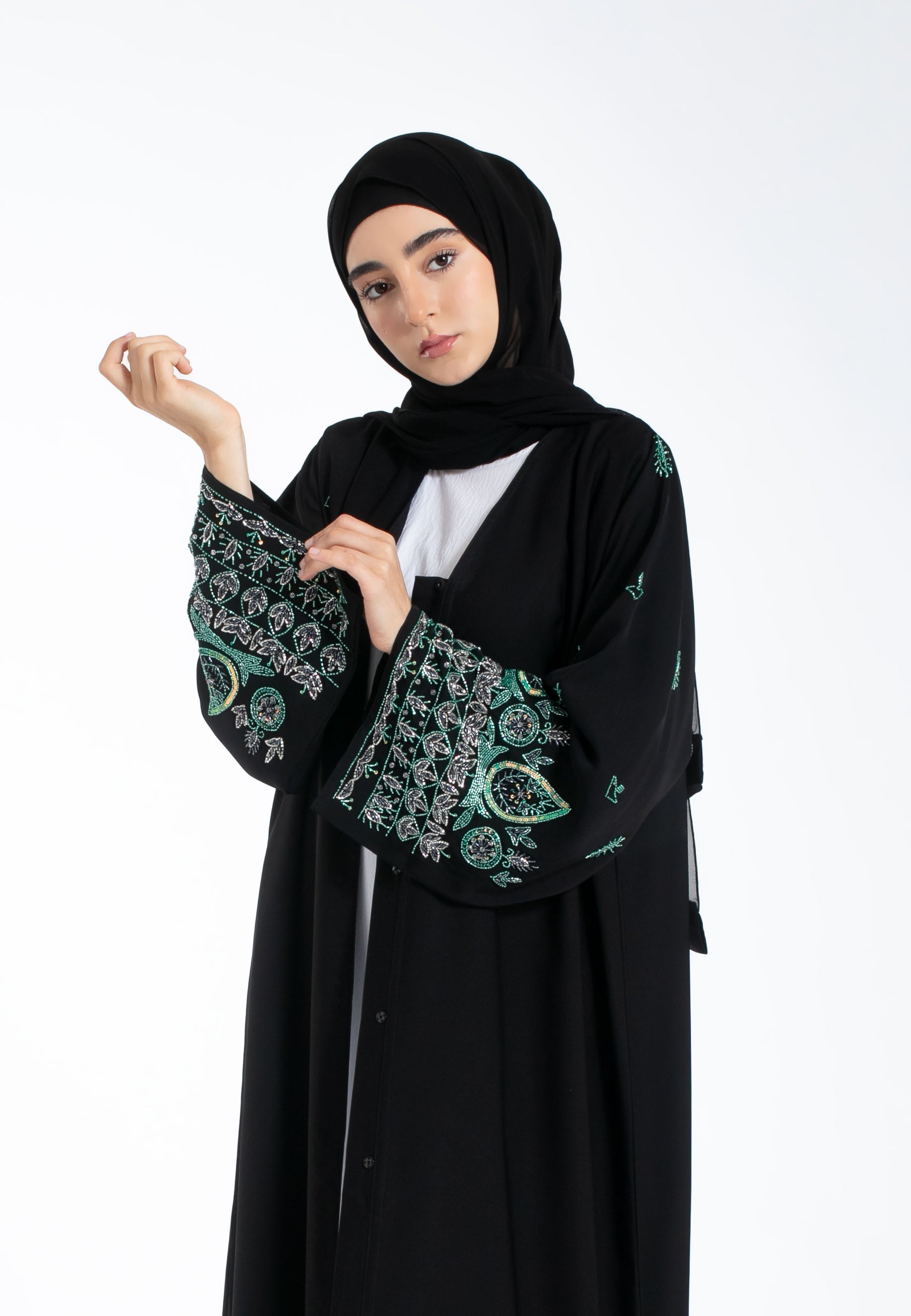 Emerald Khaleeji Embellished Open Abaya