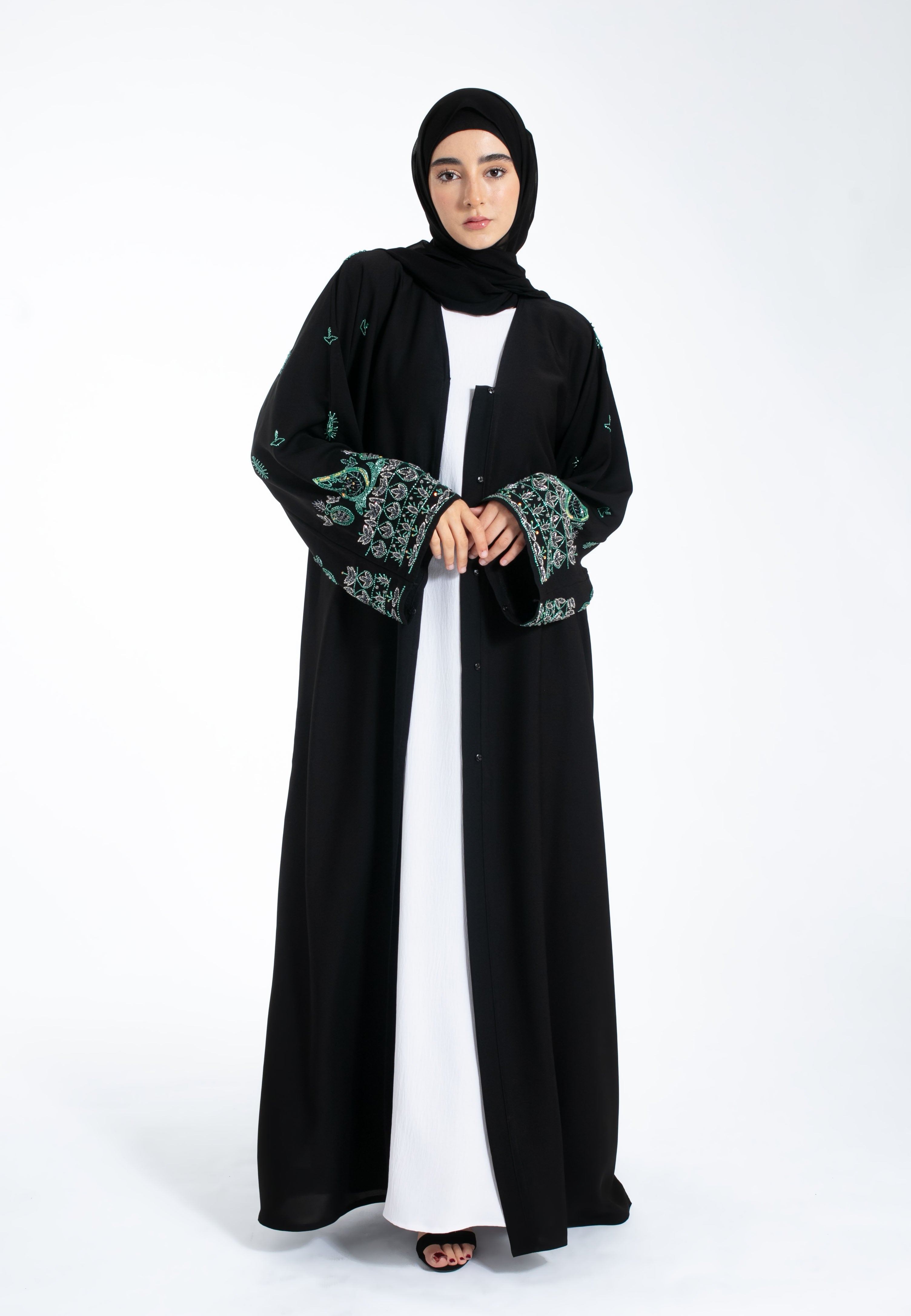 Emerald Khaleeji Embellished Open Abaya