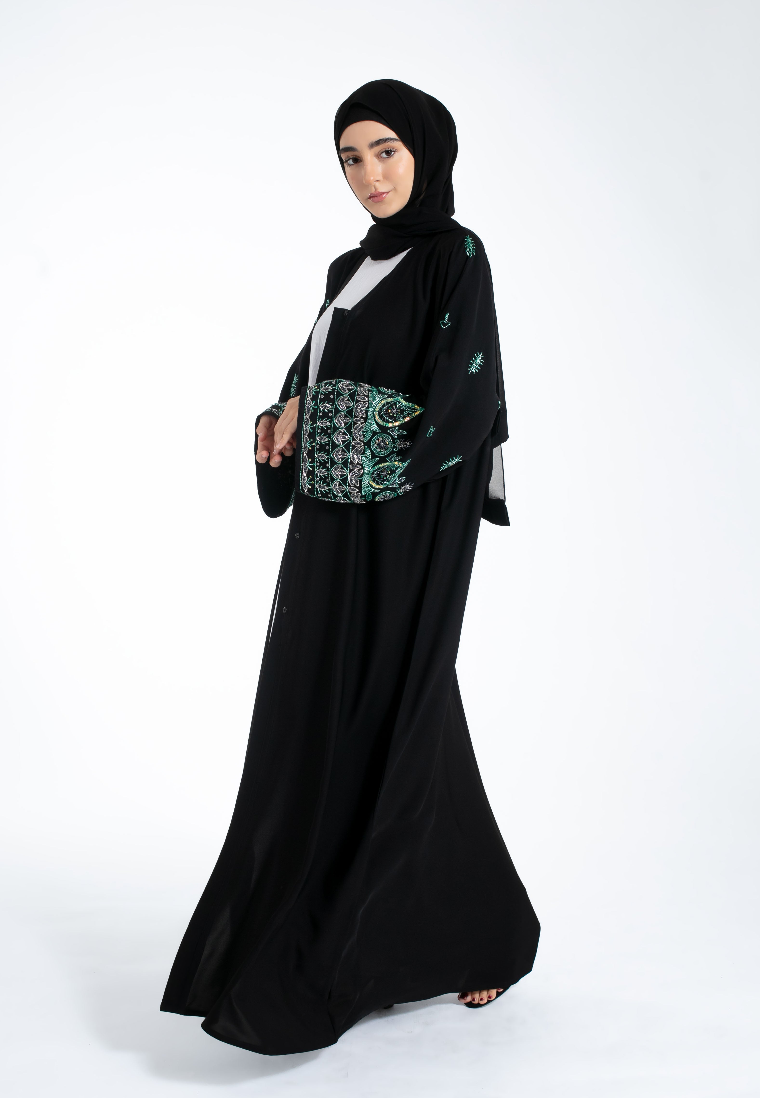 Emerald Khaleeji Embellished Open Abaya