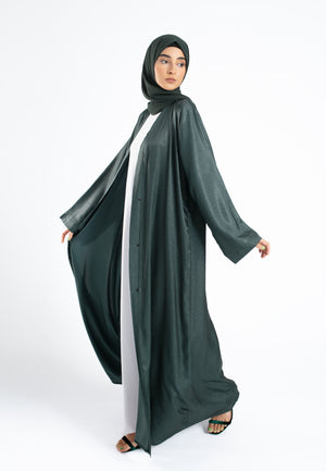 Forest Green Shimmer Open Abaya