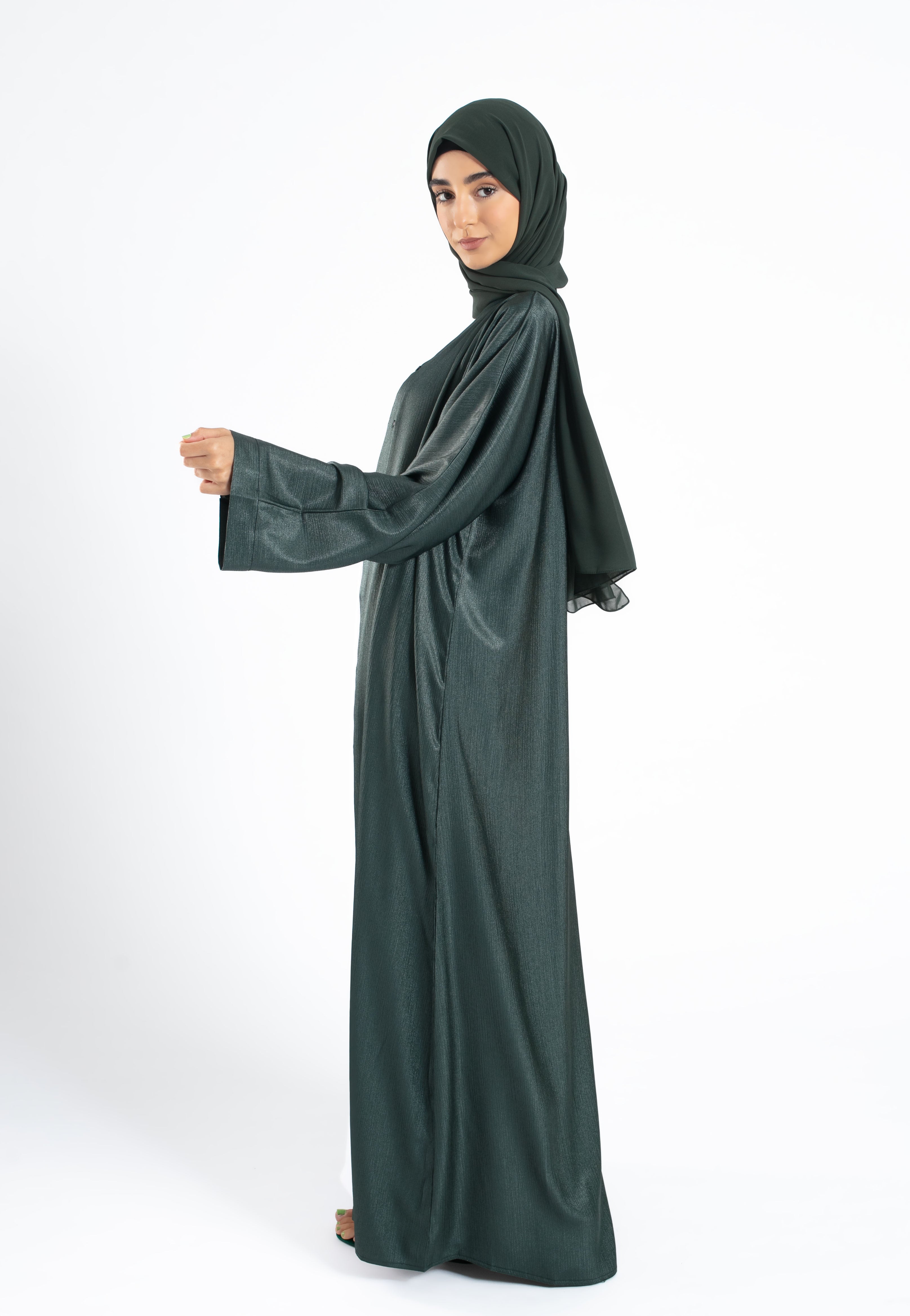 Green Shimmer Open Abaya