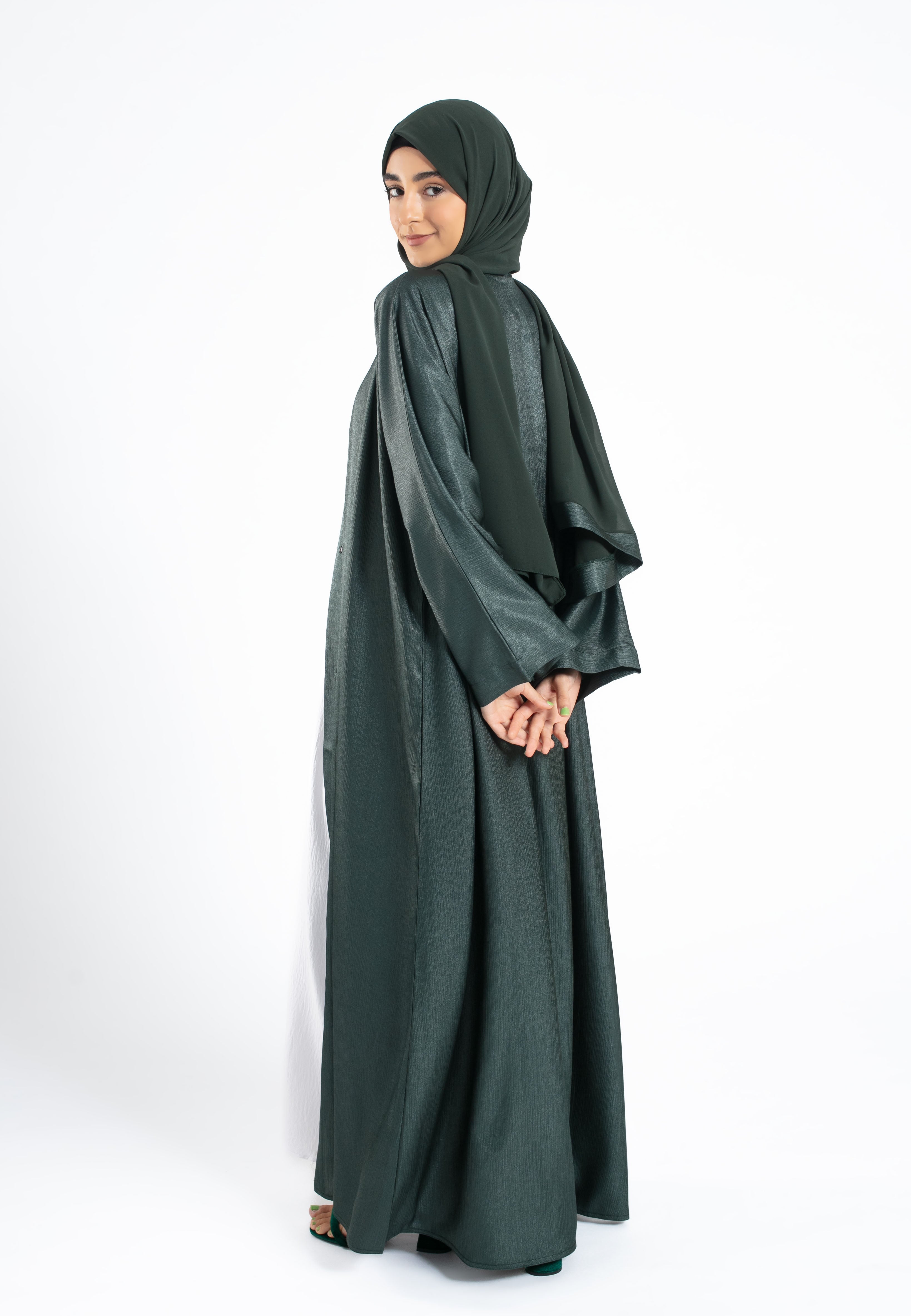 Shimmer Green Open Abaya