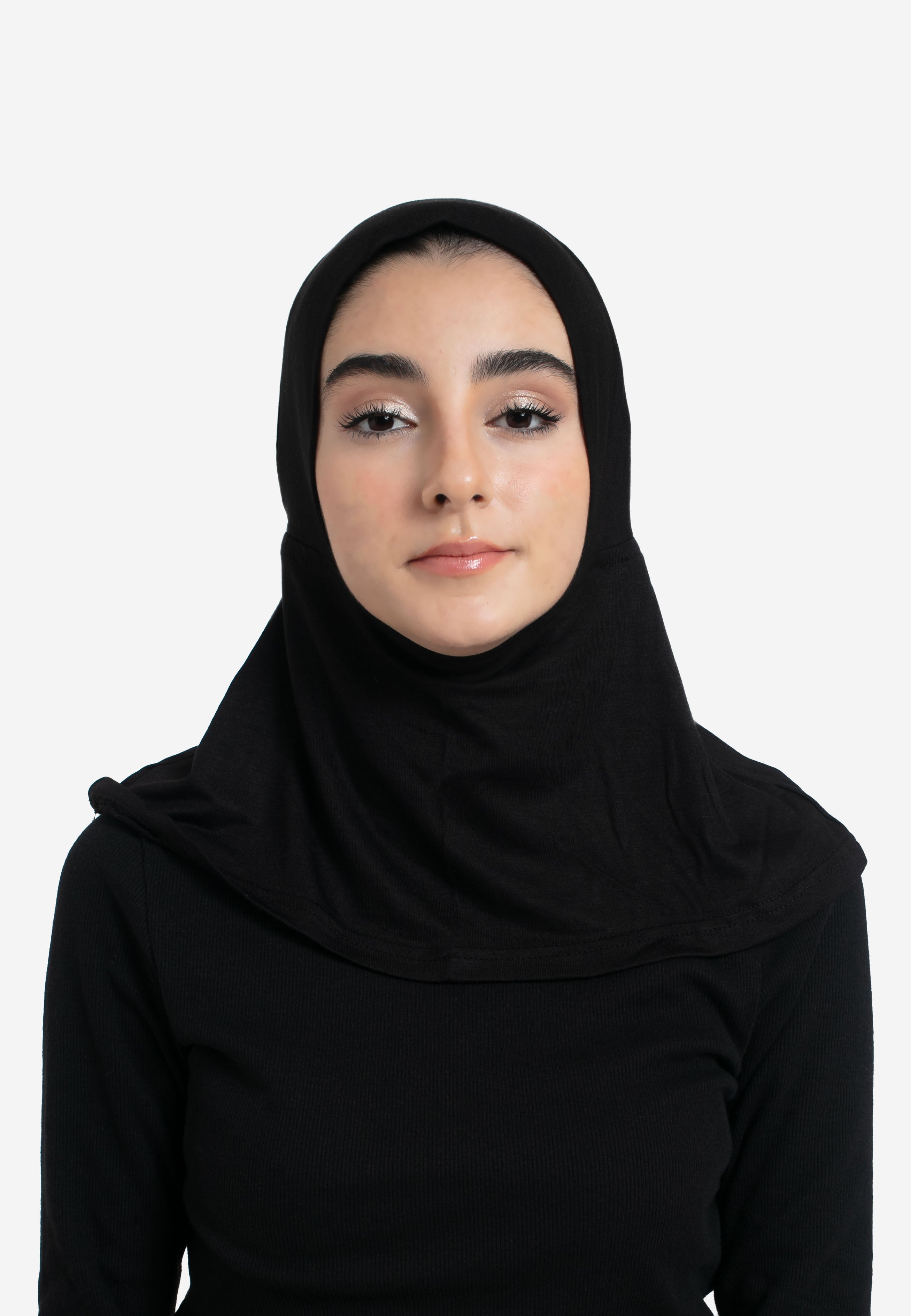 Black Full Coverage Hijab Cap - Front