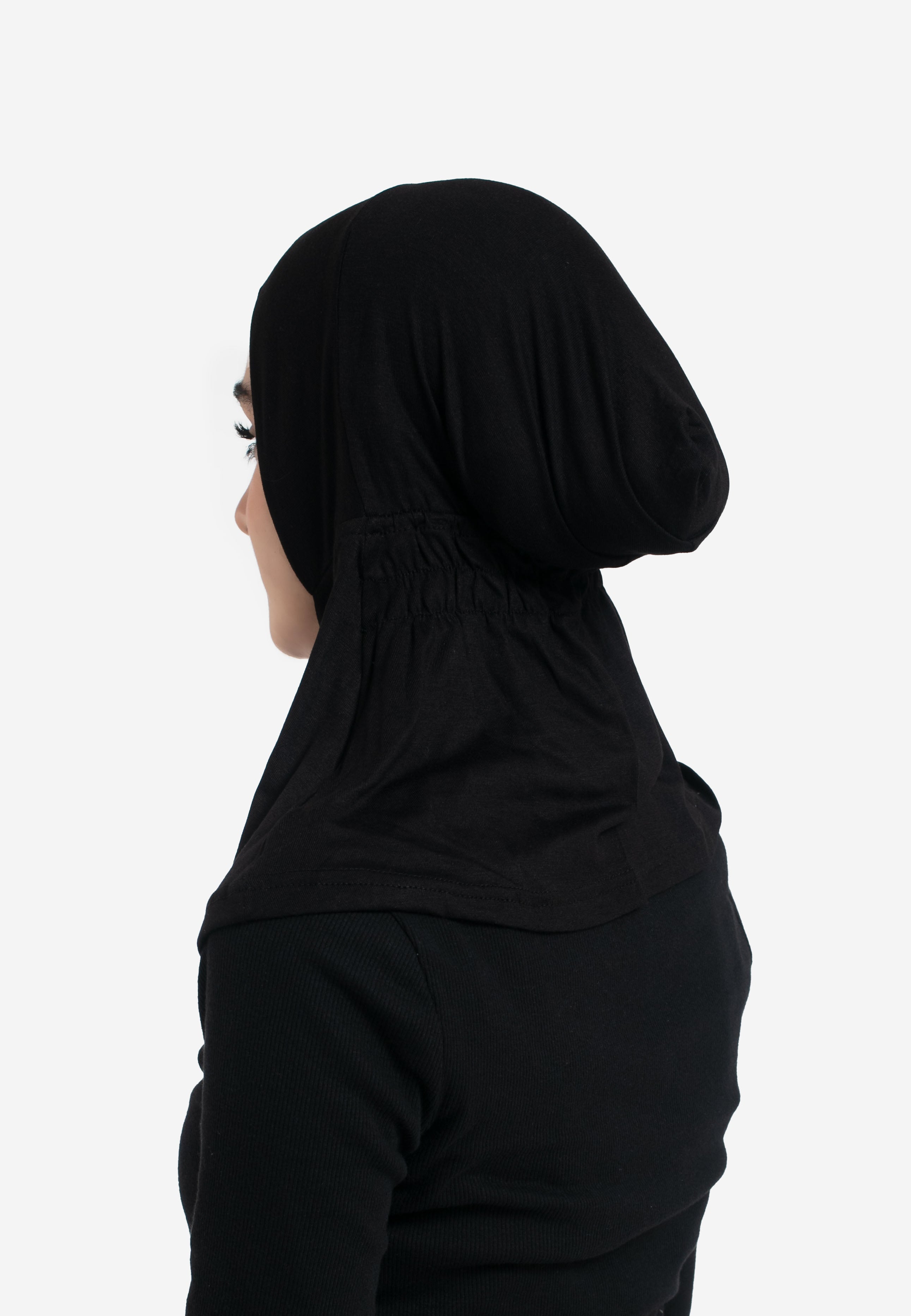 Black Full Coverage Hijab Cap - Back