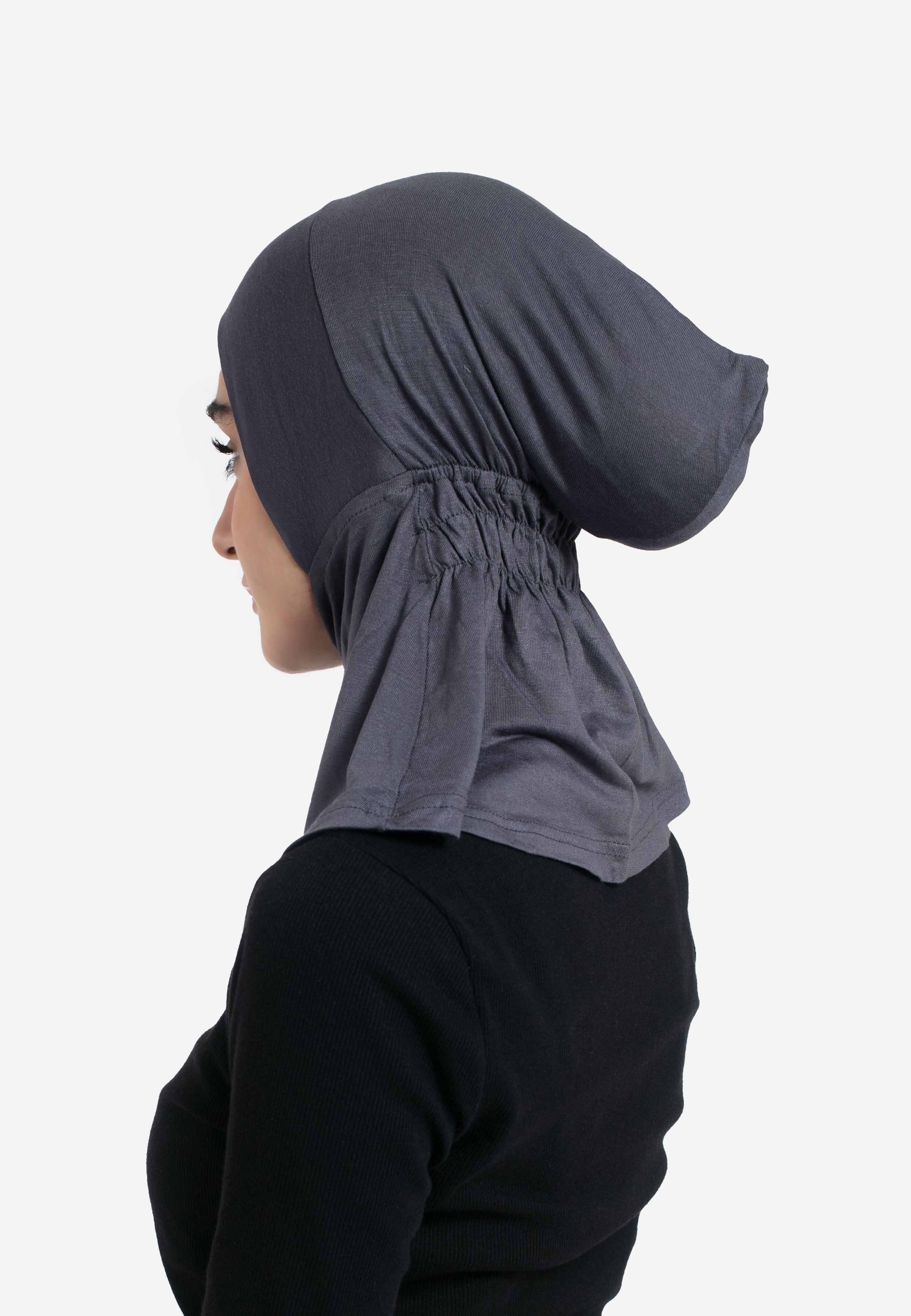 Charcoal Full Coverage Hijab Cap - Back