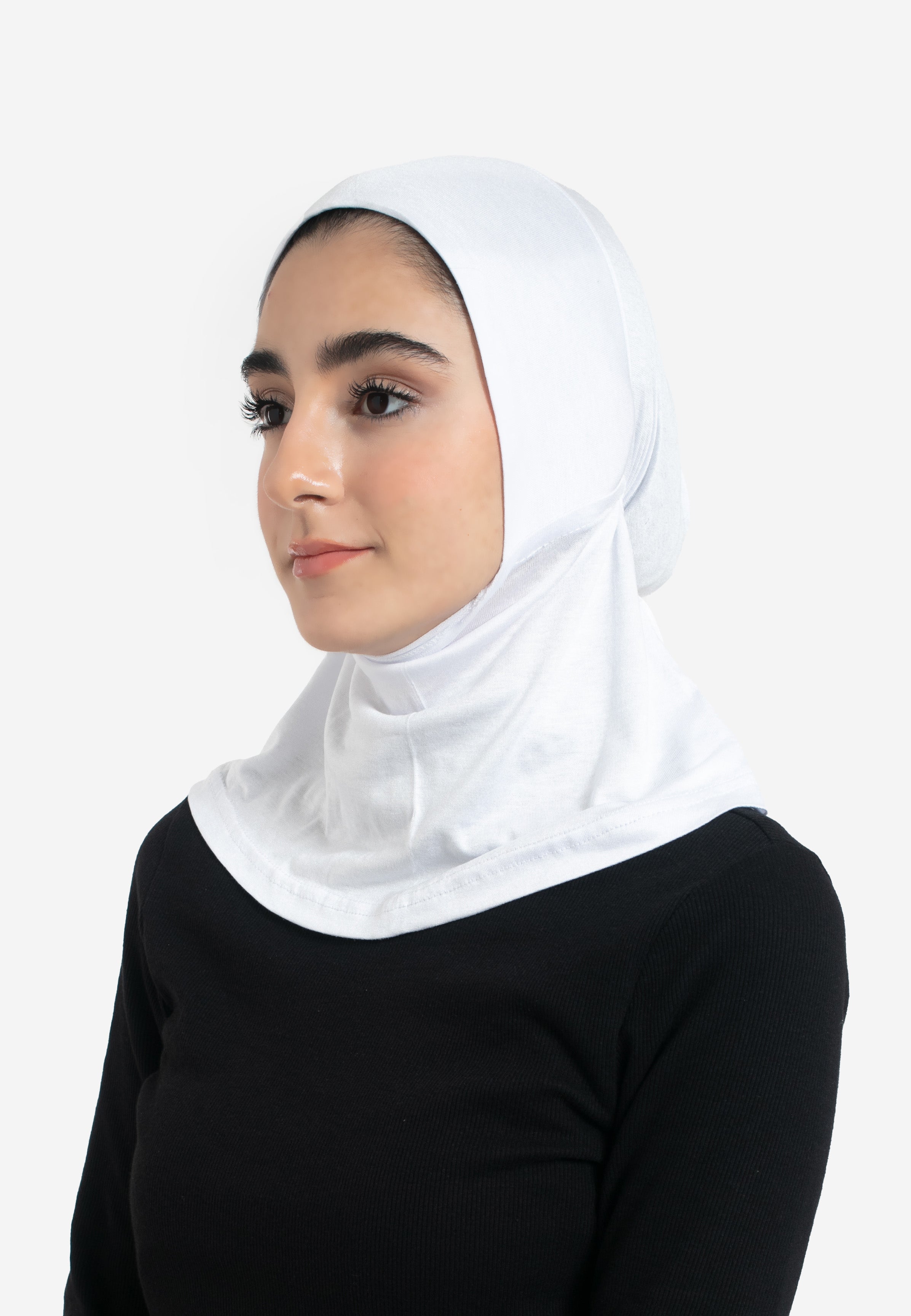 Pure White Full Coverage Hijab Cap - Side