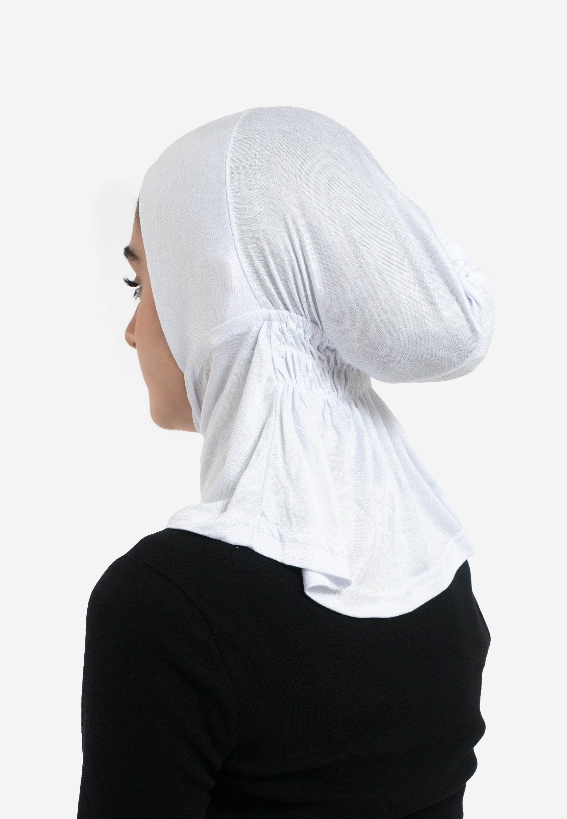 Pure White Full Coverage Hijab Cap - Back