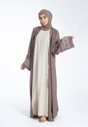 Inayah-Taupe Embellished-Kimono-Abaya