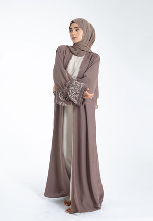 Inayah-Taupe Embellished-Kimono-Abaya