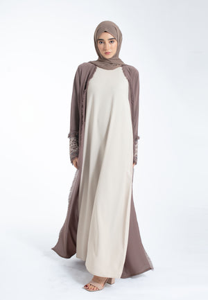 Inayah-Taupe Embellished-Kimono-Abaya