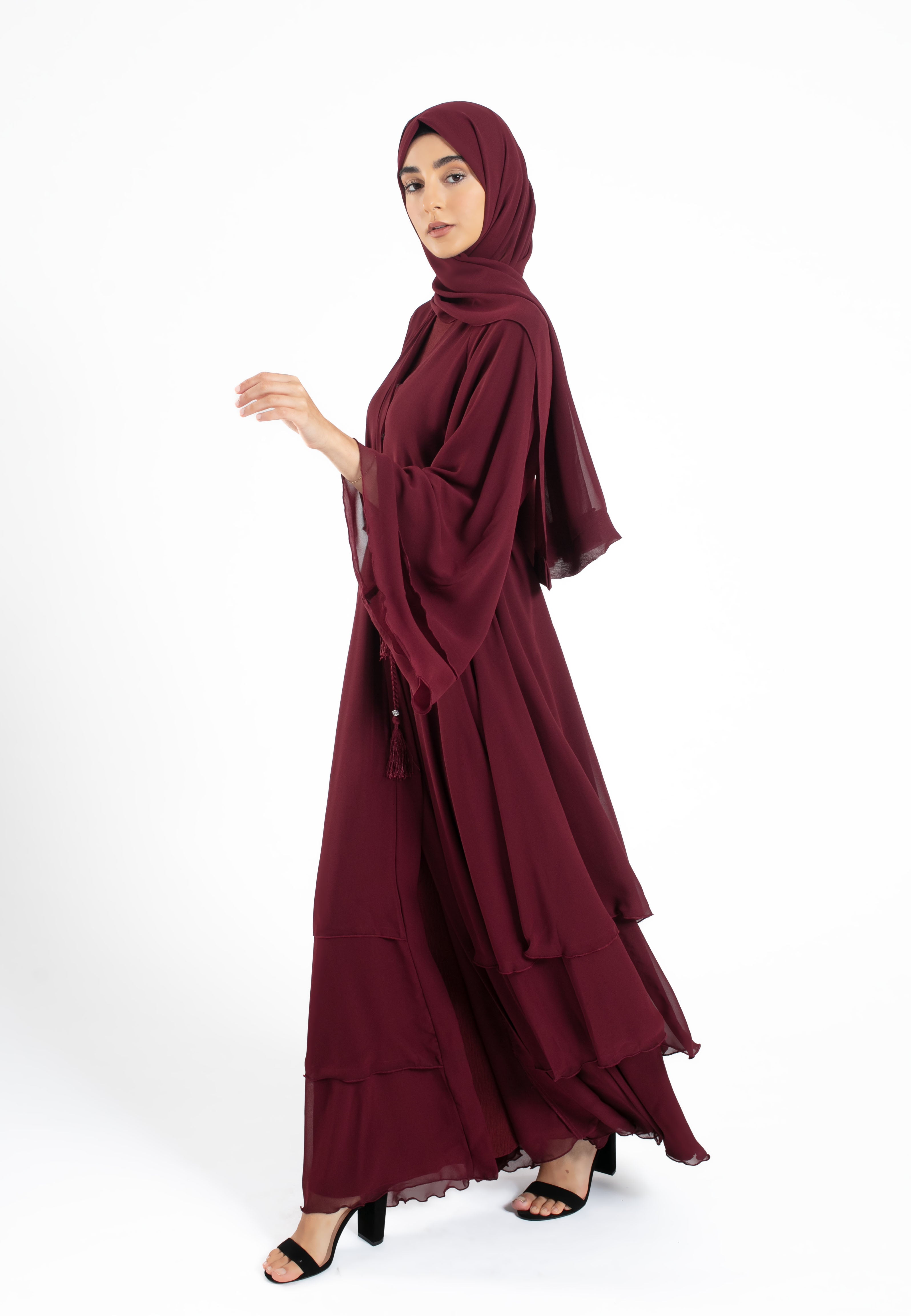 Chiffon-Burgundy-Layered-Abaya