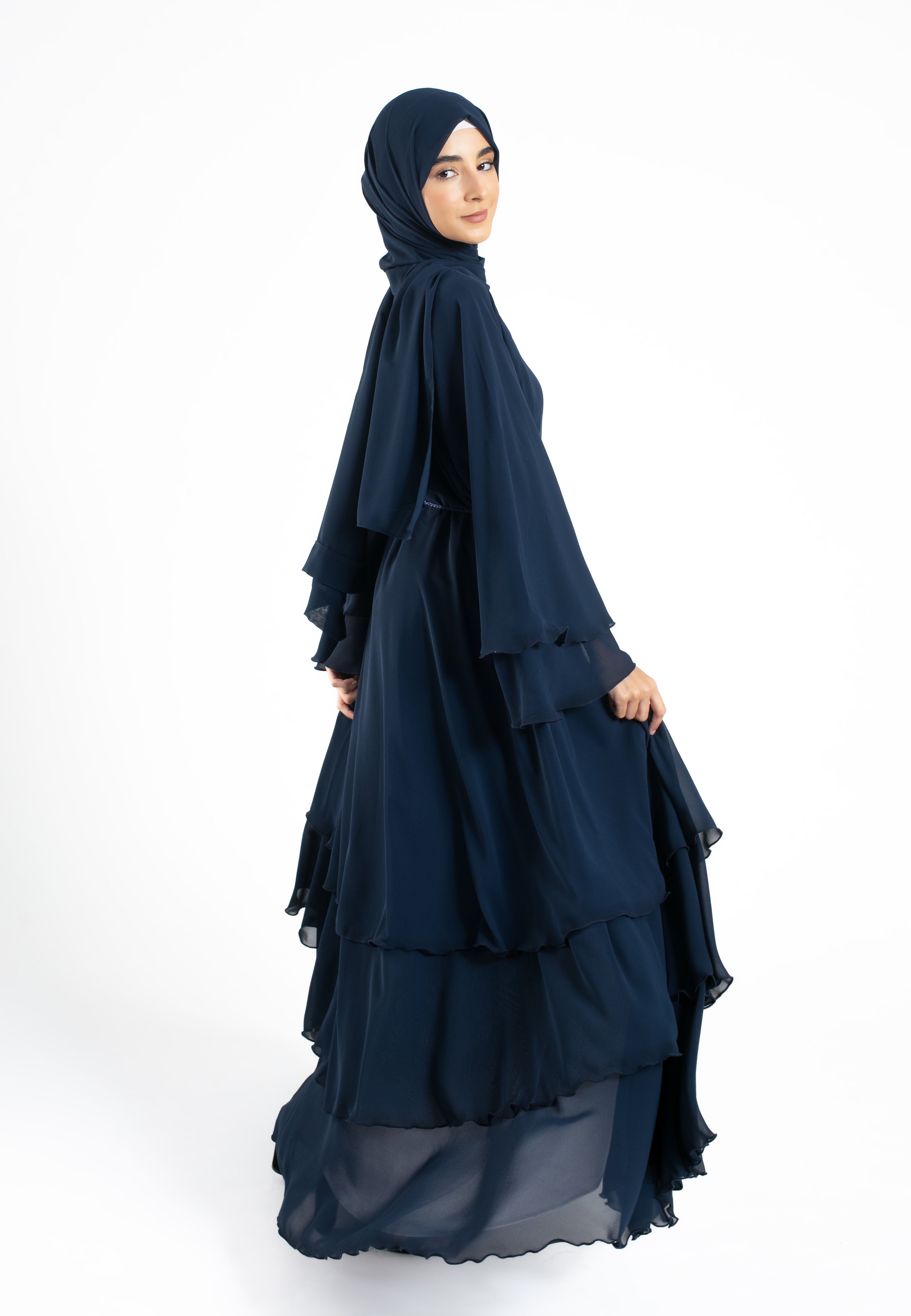 Navy-3-Layered-Open-Abaya