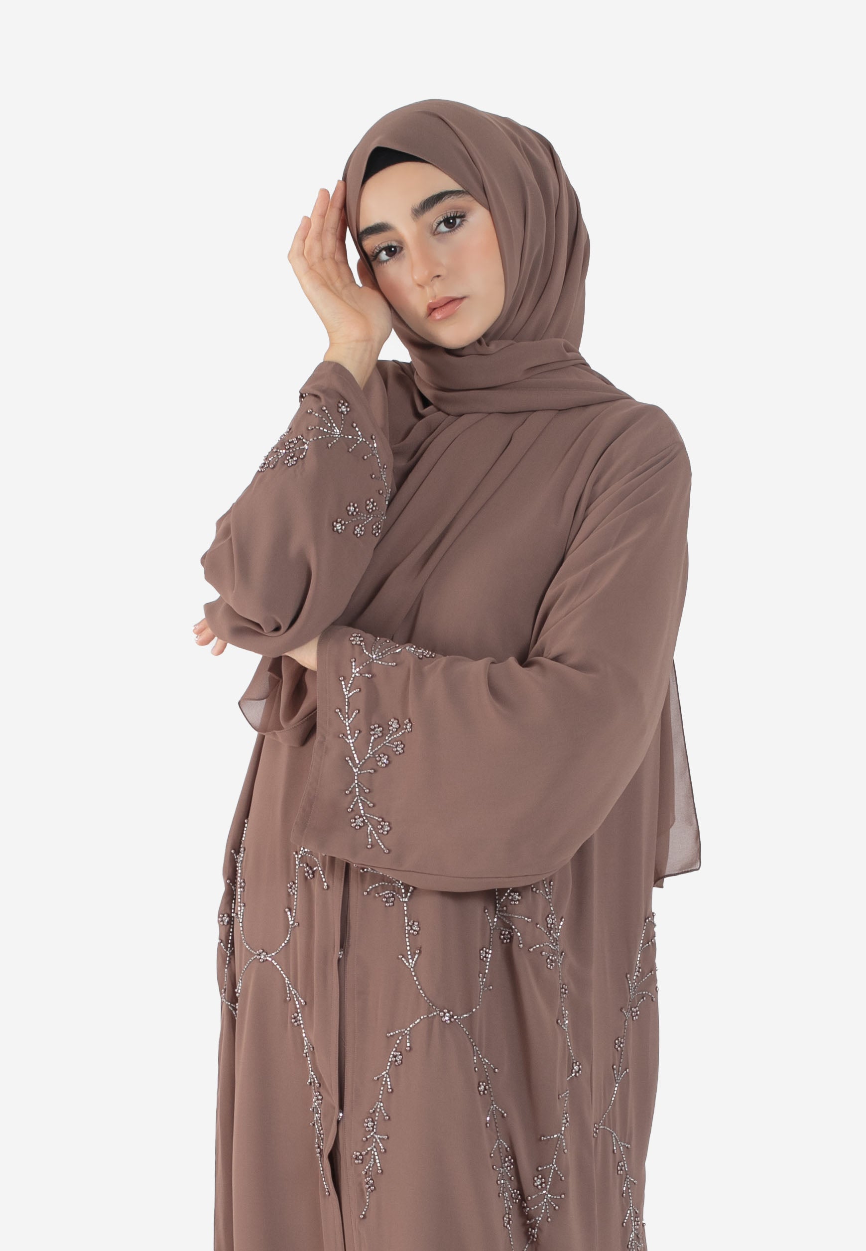 Mocha Embellished Abaya - Details