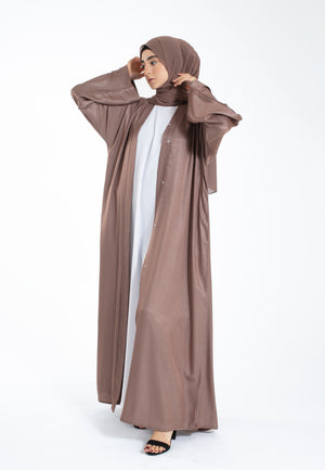 Luxury Shimmer Open Abaya in Mocha