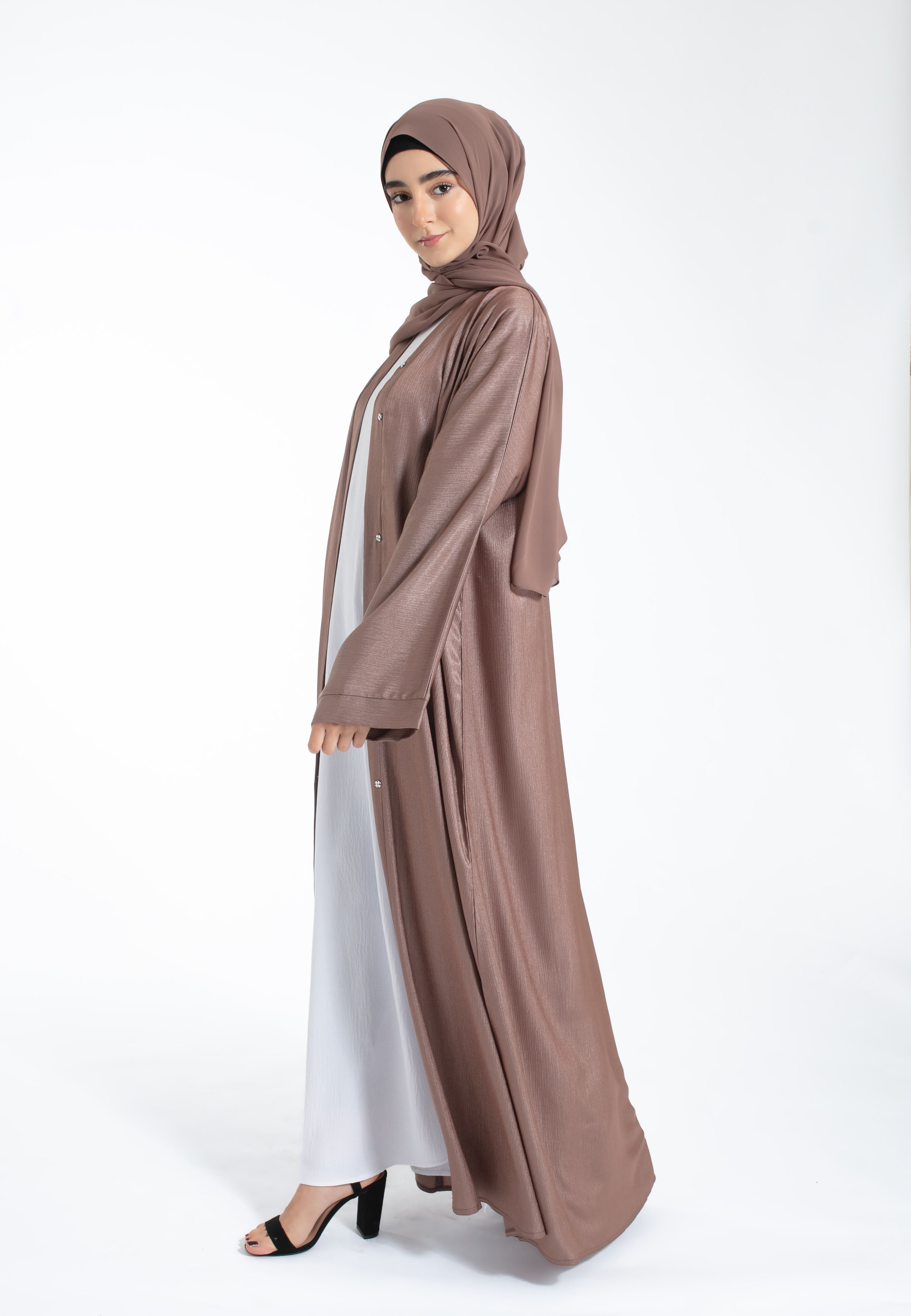 Mocha Luxury Shimmer Open Abaya