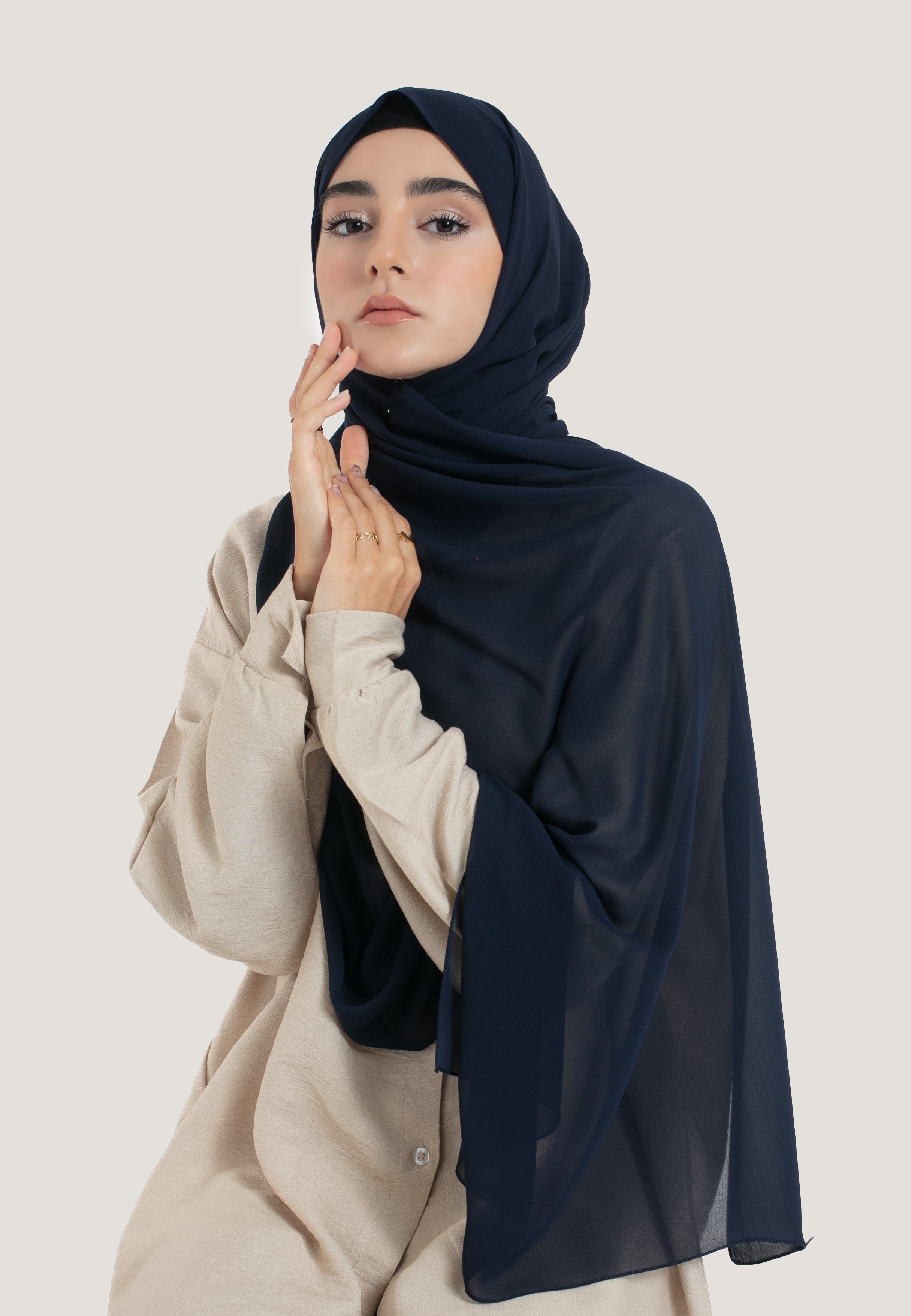 Navy Crepe Chiffon Hijab