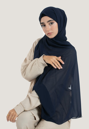 Navy Crepe Chiffon Hijab