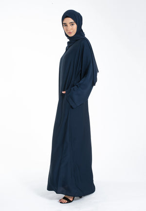 Navy Textured Abaya with Zip Pockets