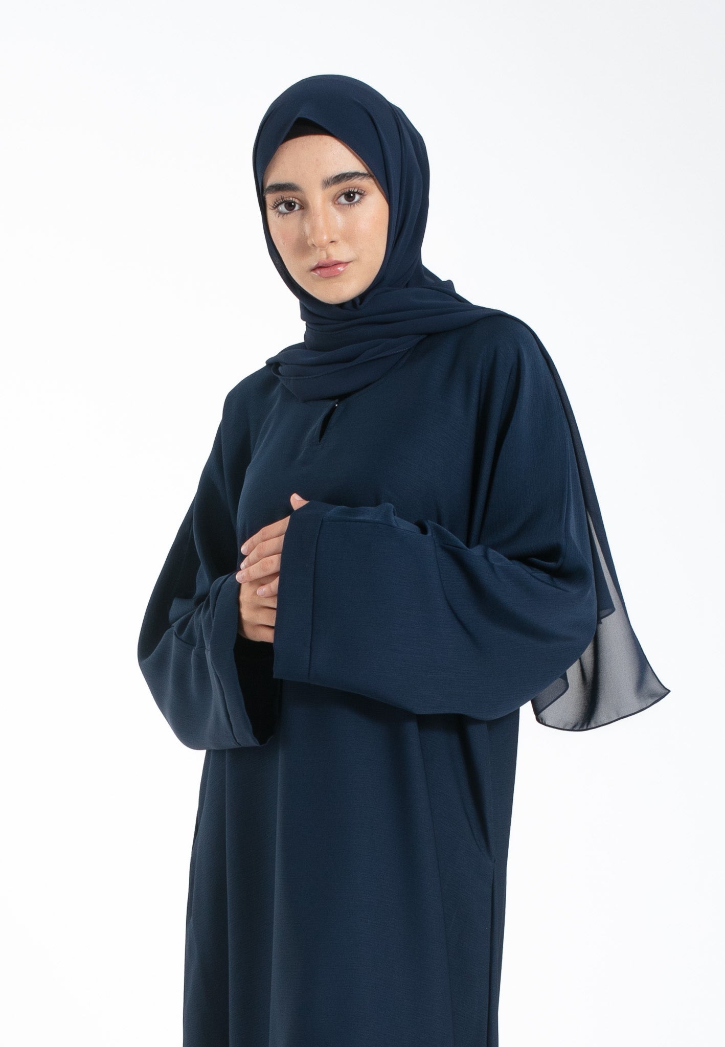 Navy Textured Abaya with Zip Pockets