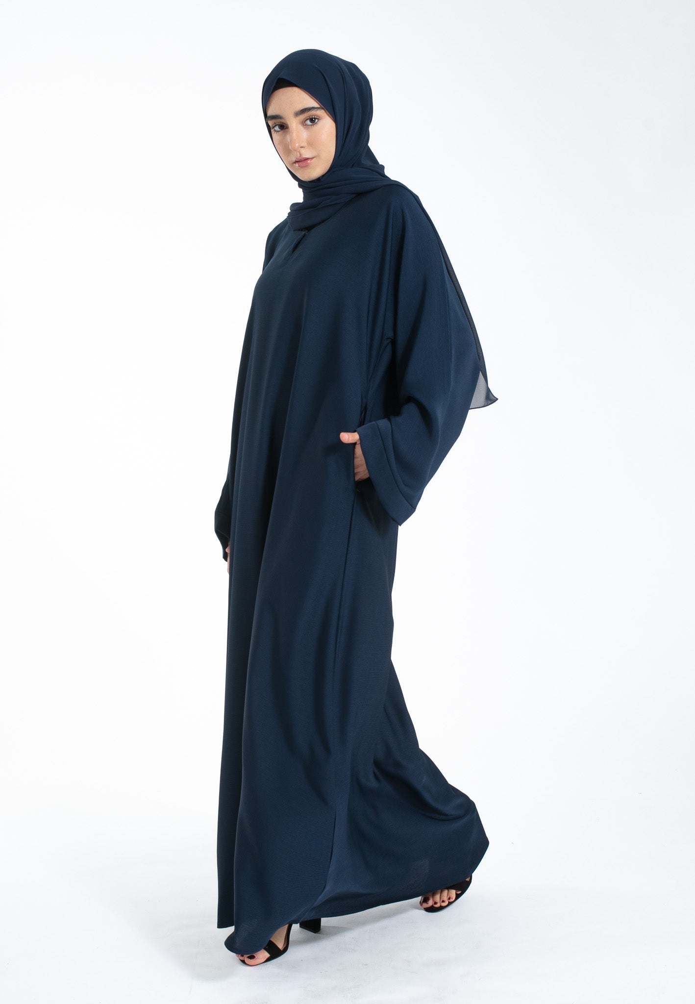 Navy Textured Abaya with Zip Pockets