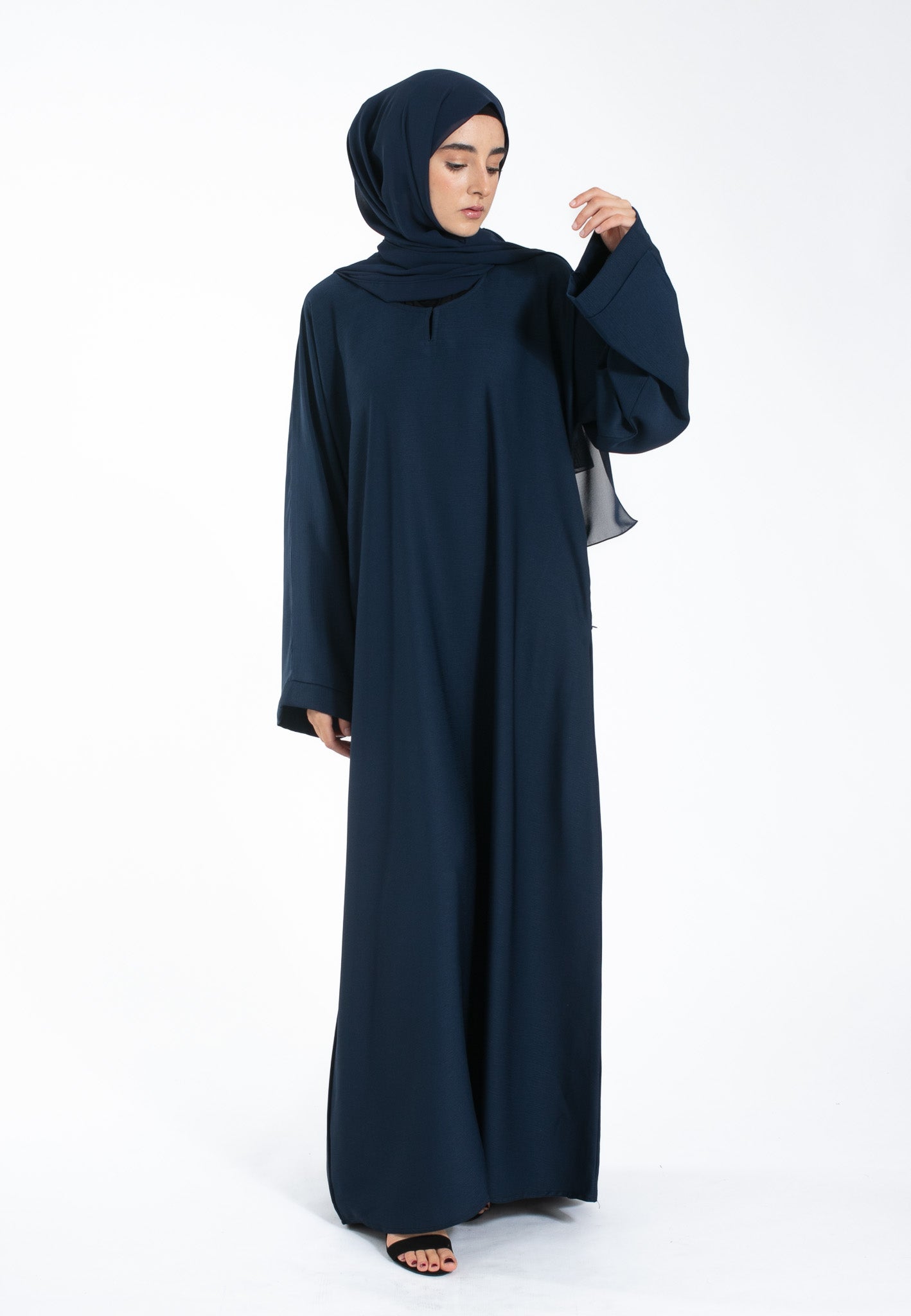 Navy Textured Abaya with Zip Pockets