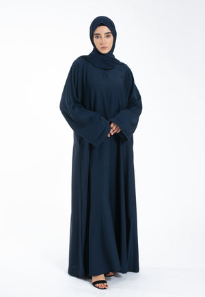 Navy Textured Abaya with Zip Pockets