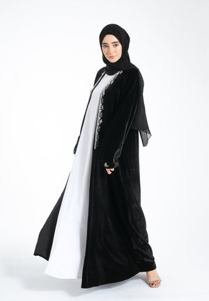 Noir Velvet Kimono Open Abaya