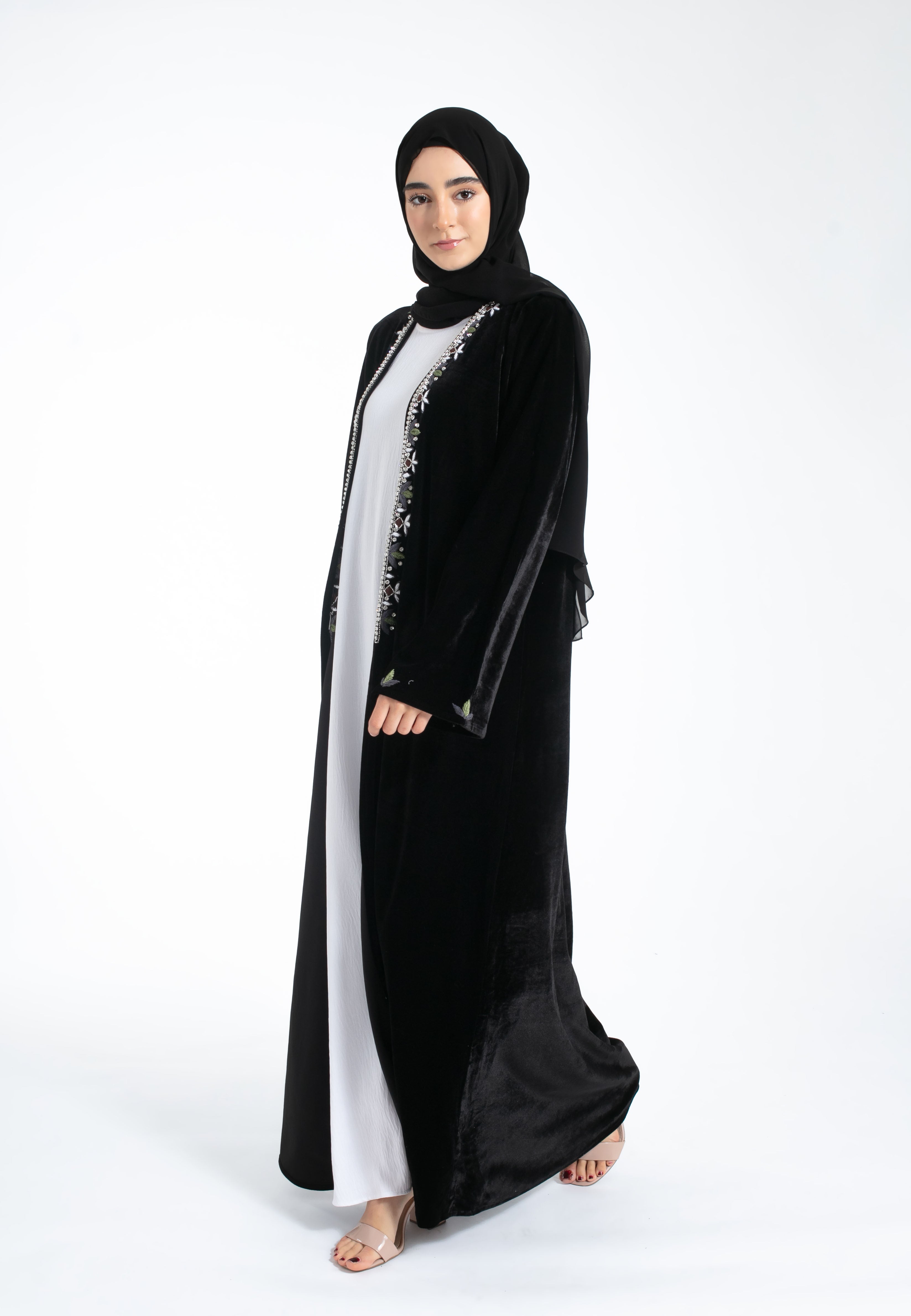 Noir Velvet Kimono Open Abaya