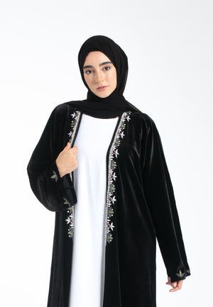 Noir Velvet Kimono Open Abaya