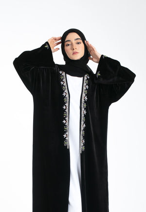 Noir Velvet Kimono Open Abaya