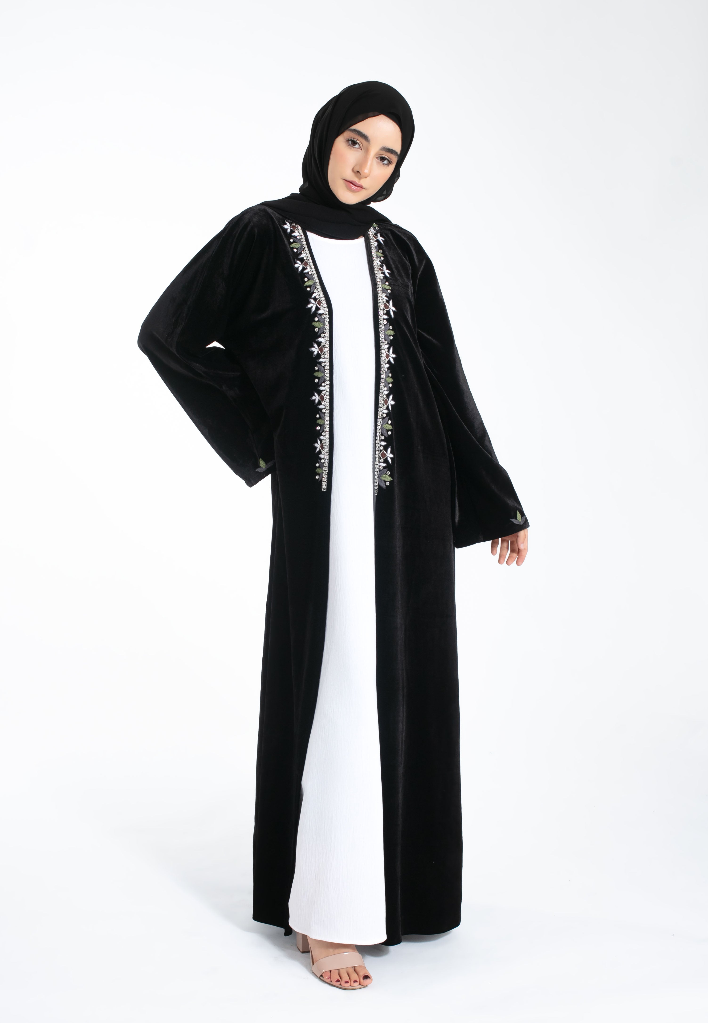 Noir Velvet Kimono Open Abaya