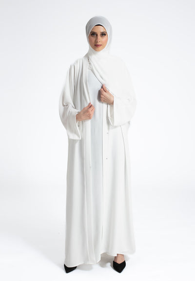 Off White Textured Open Abaya