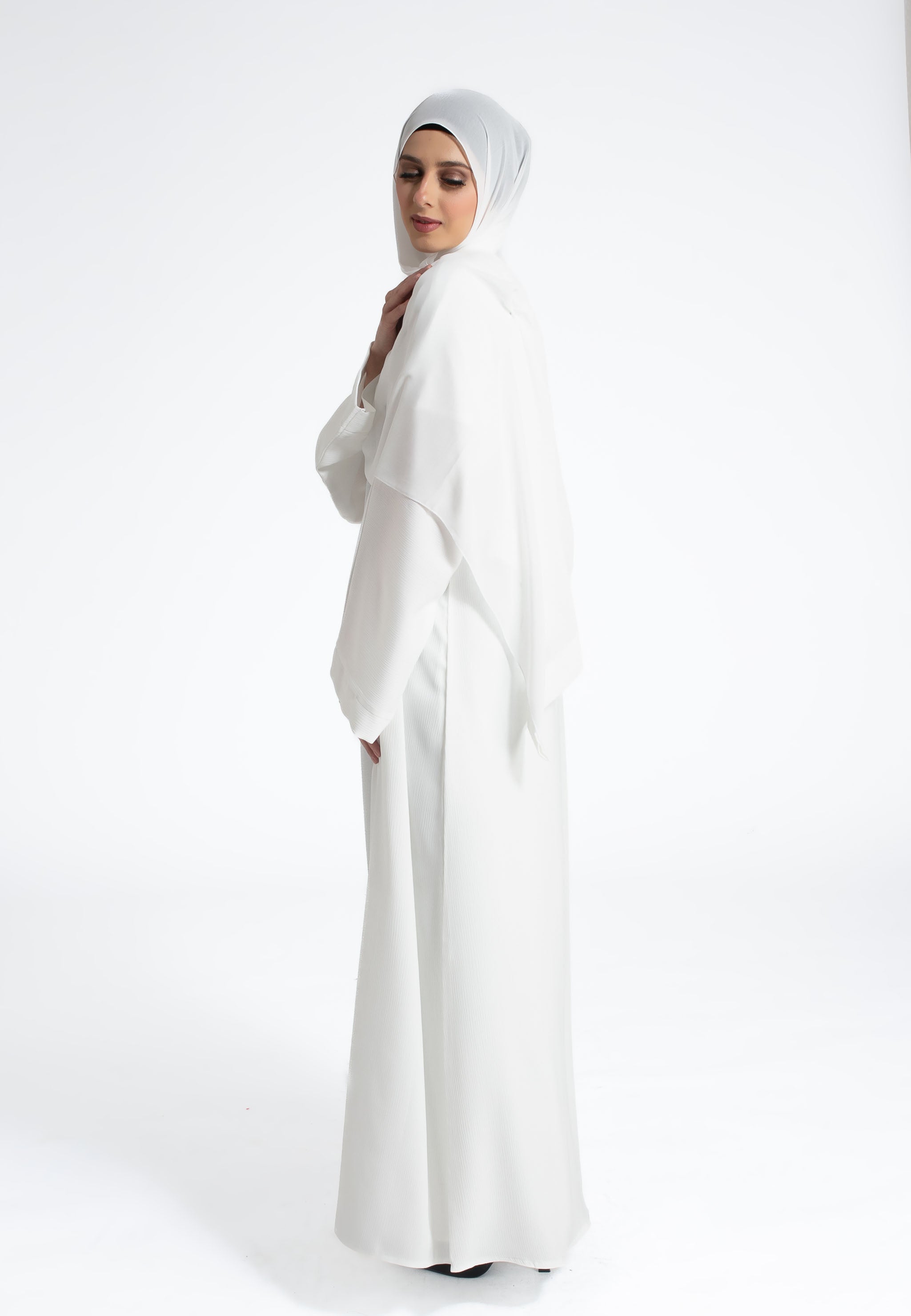 Off White Textured Open Abaya