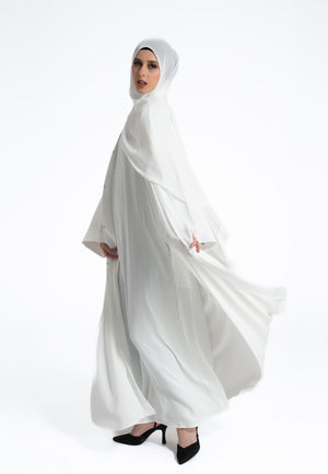 Off White Textured Open Abaya