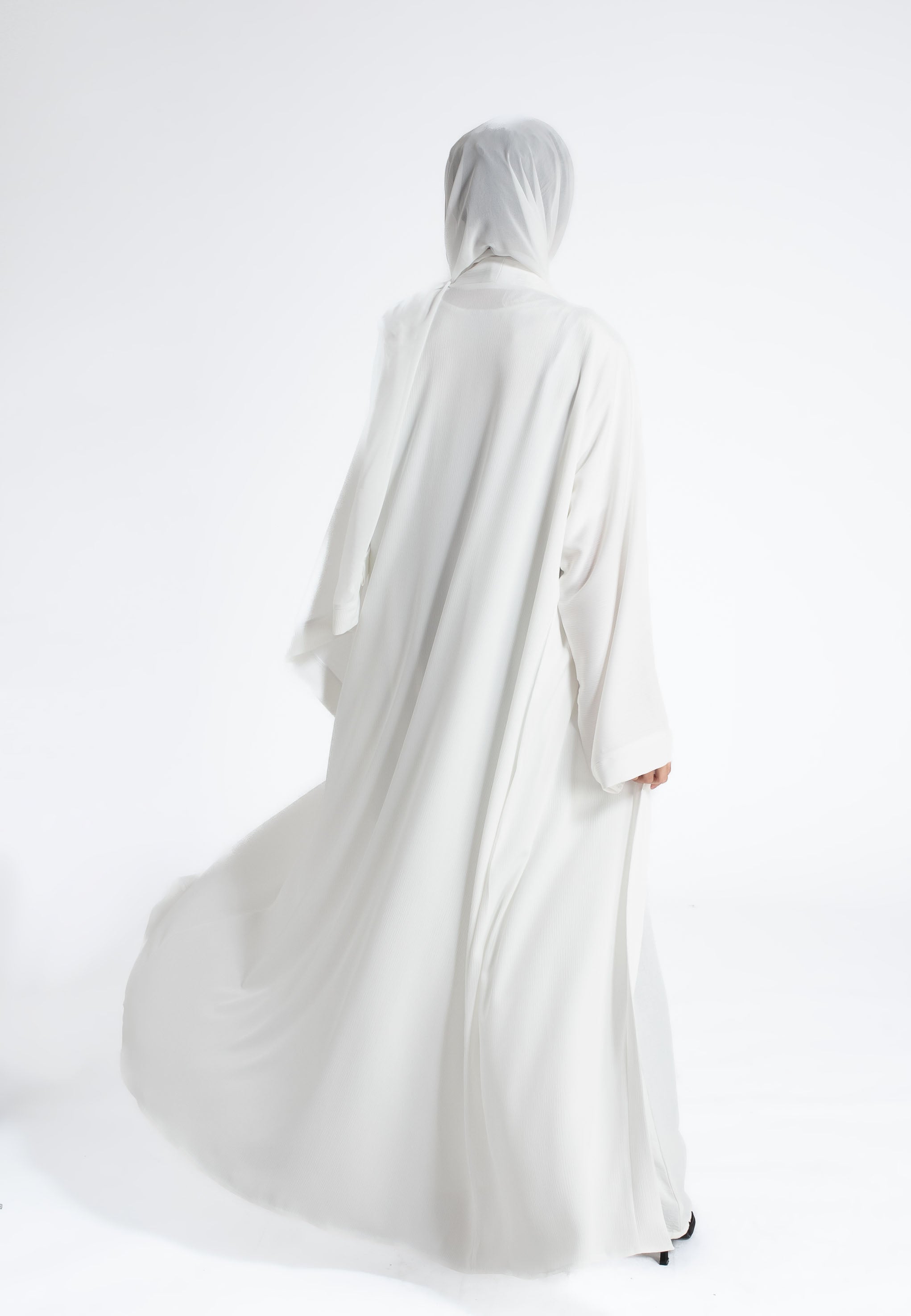 Off White Textured Open Abaya