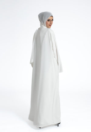 Off White Textured Open Abaya