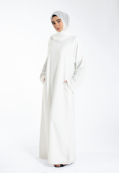 Off-White Textured Abaya with Zip Pockets