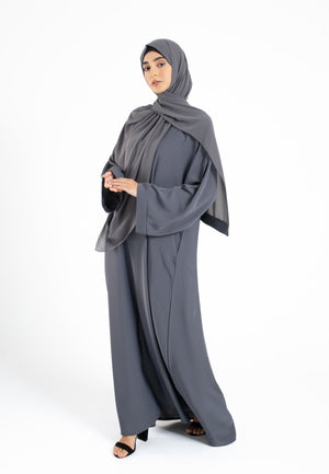 Plain Grey-Pockets-Abaya